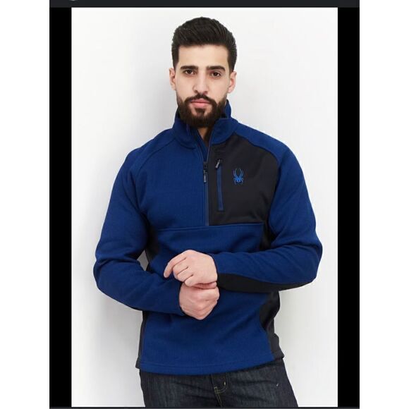 Spyder men’s pullover sweater 1/4 zip fleeced blue black L - Picture 1 of 9